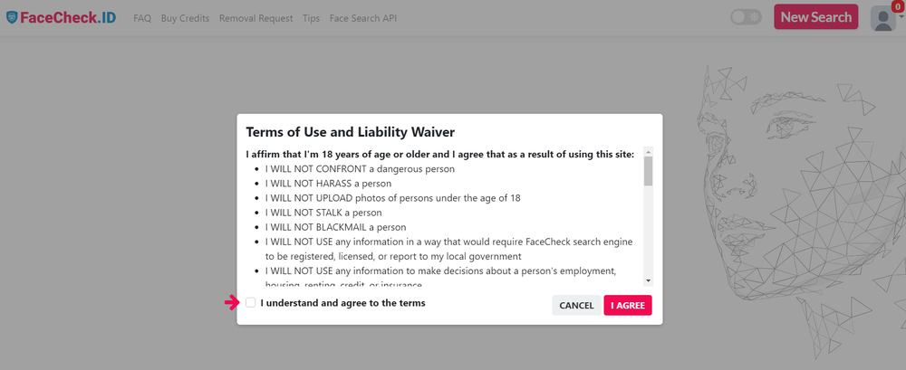 facecheck id registration terms